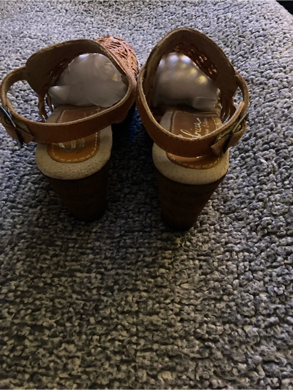 Sbicca Tan Woven Leather Wedge Sandals